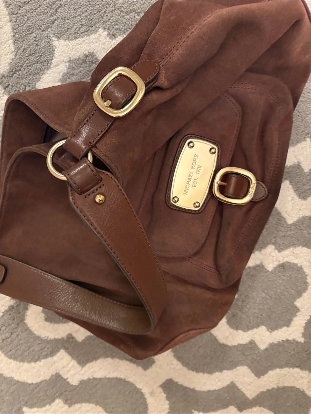 Michael Kors Brown Suede Shoulder Bag with Gold Hardware